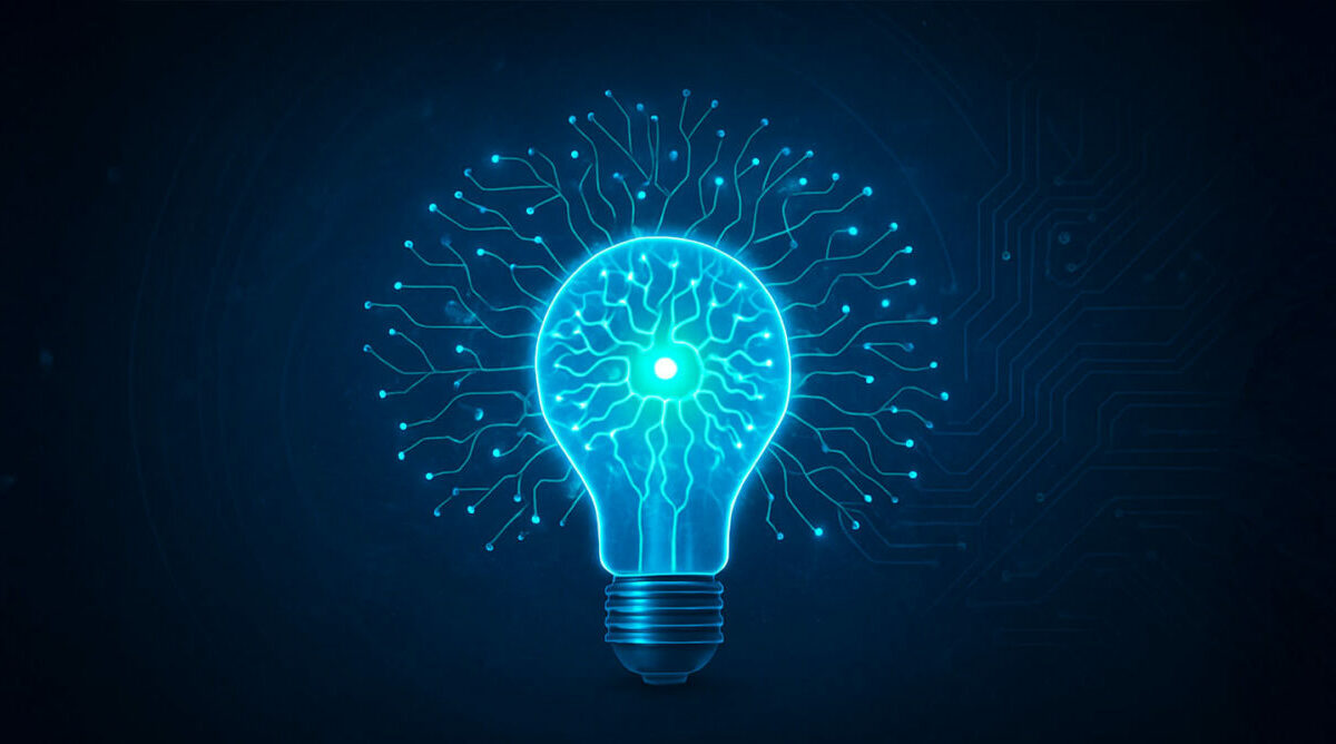 Glödande glödlampa som symboliserar AI och innovation – Luminary-VD i fokus