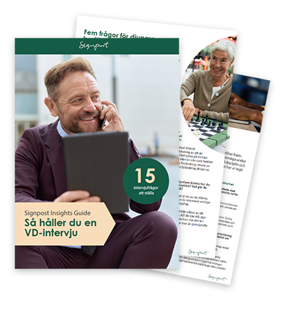 Uppslag från guide om VD-intervjuer från Signpost - ladda ner guiden här