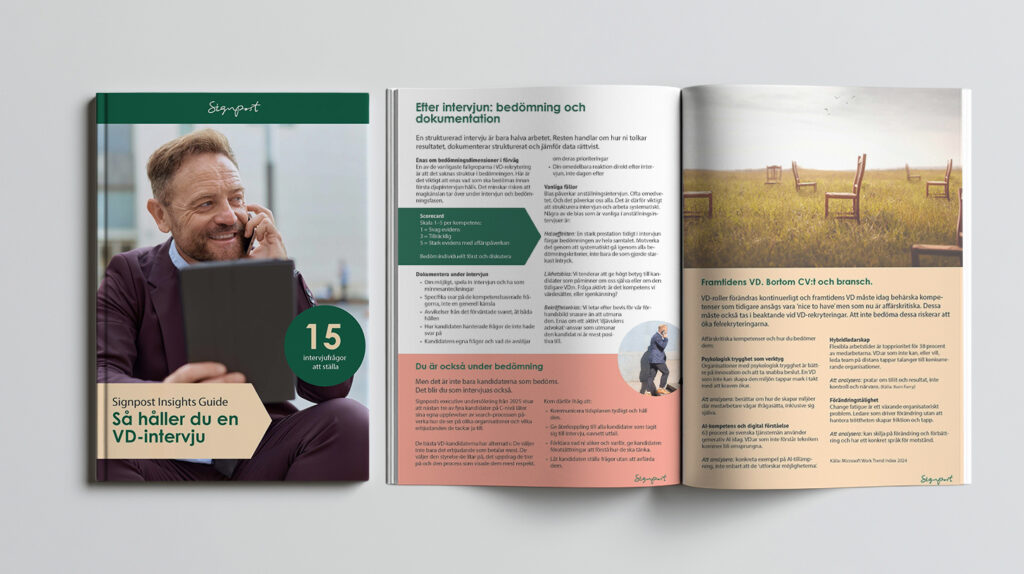 Uppslag från guide om VD-intervjuer från Signpost - ladda ner guiden här